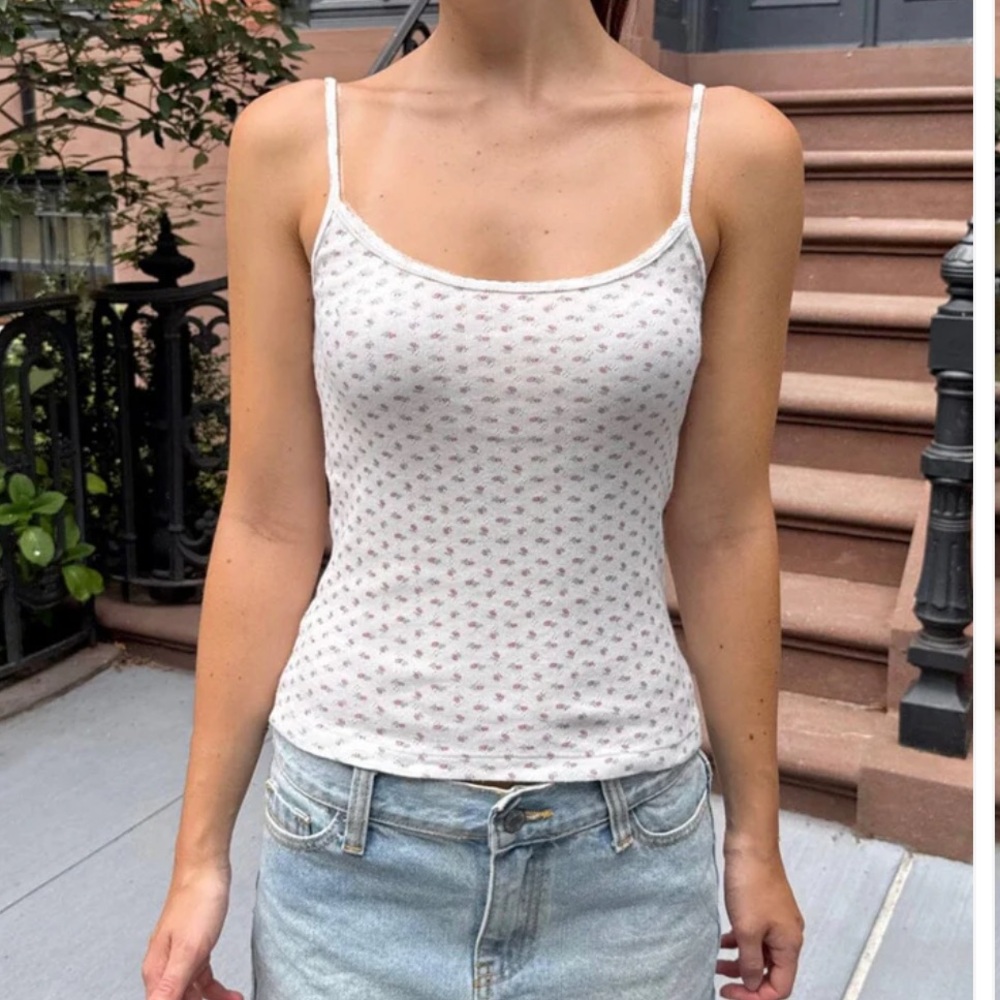 White Tank Top with Pink Floral Pattern